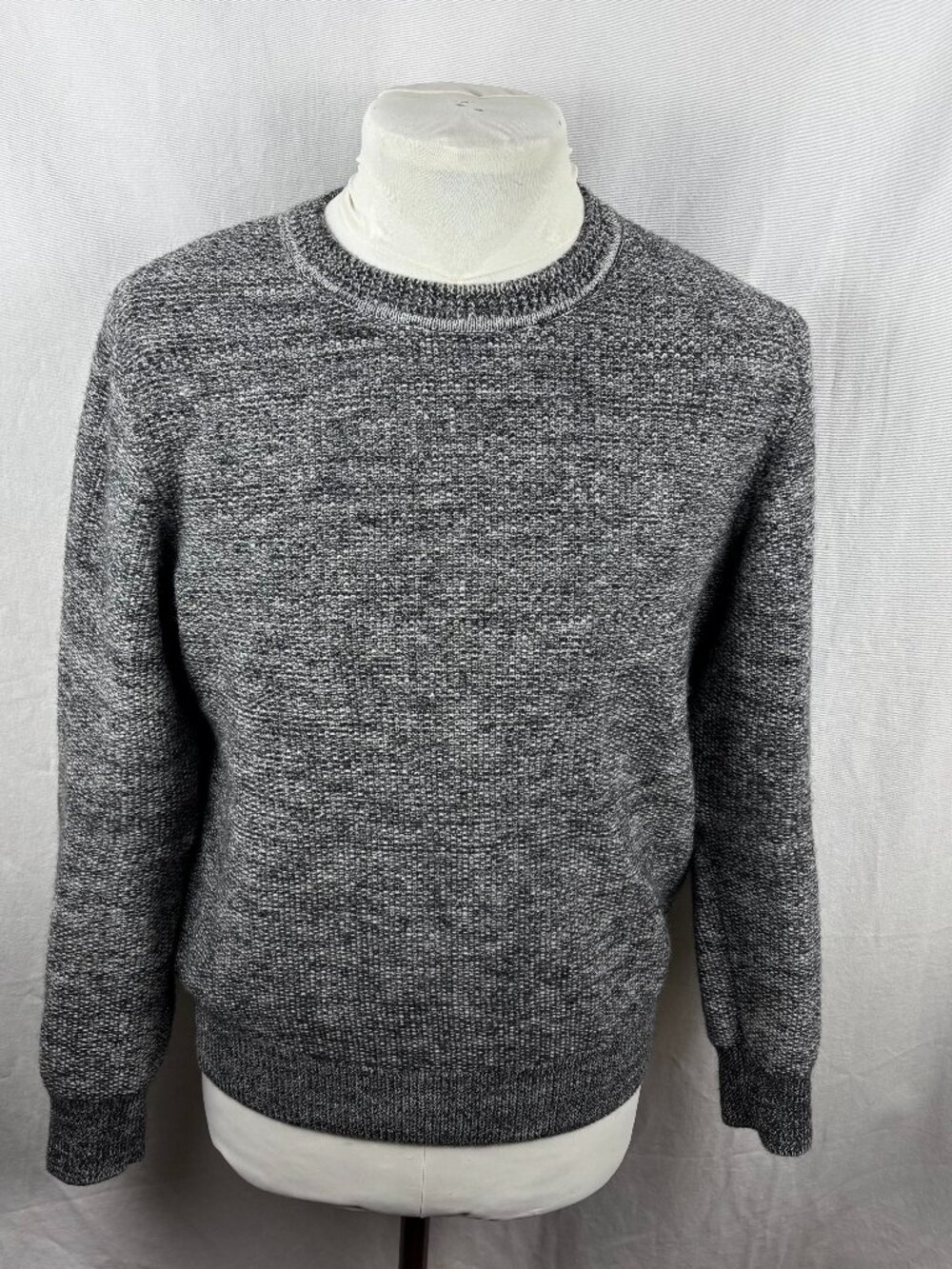 A.P.C. Rue Madame Paris 100% Wool Marled Crewneck Knit Sweater Gray Medium